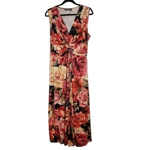 The Pyramid Collection Vibrant Pink Floral Maxi Dress Size L Knot Front Comfort